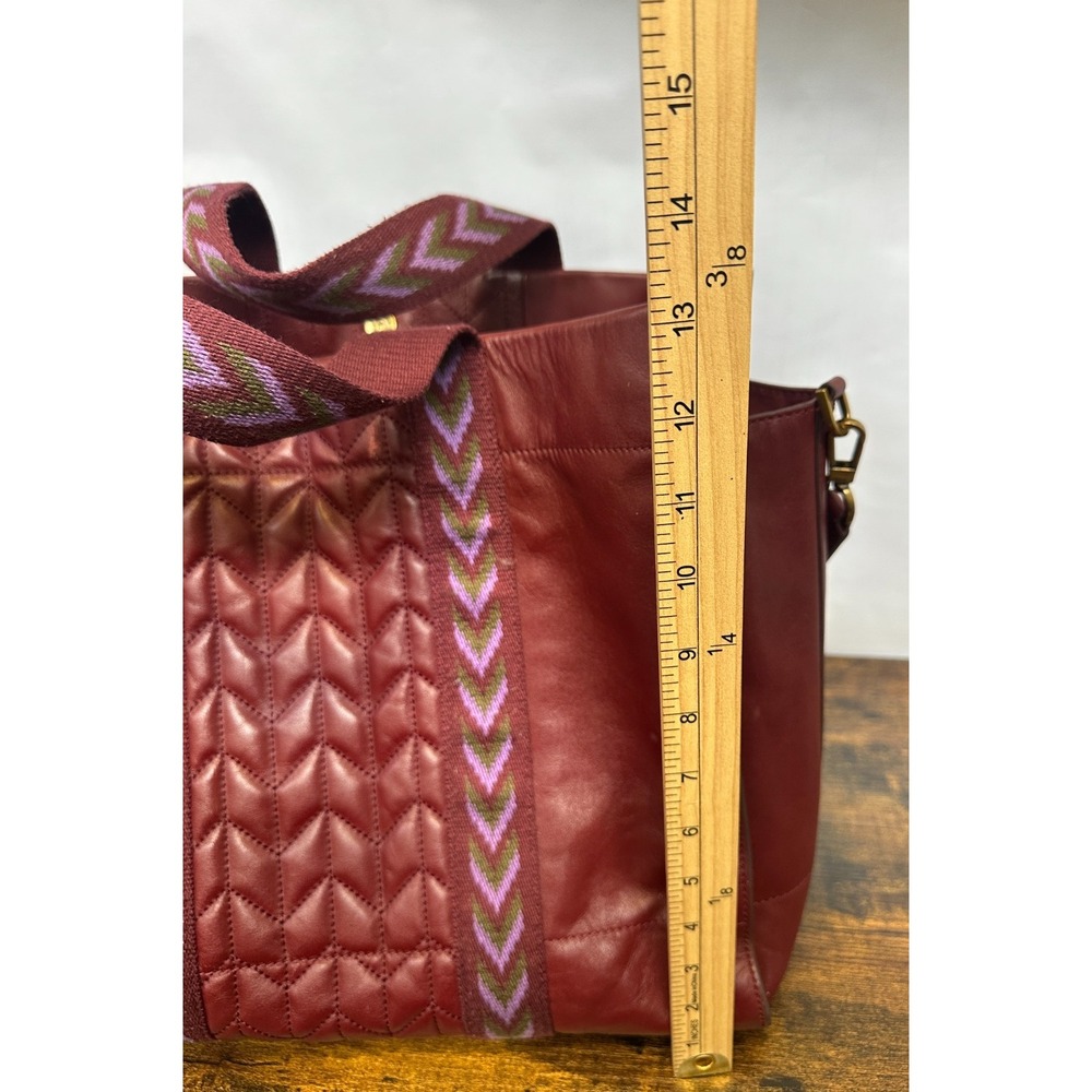 Fossil Carmen Tote Burgundy Quilted Leather Handbag Crossbody Wine Shoulder Bag - Picture 12 of 16